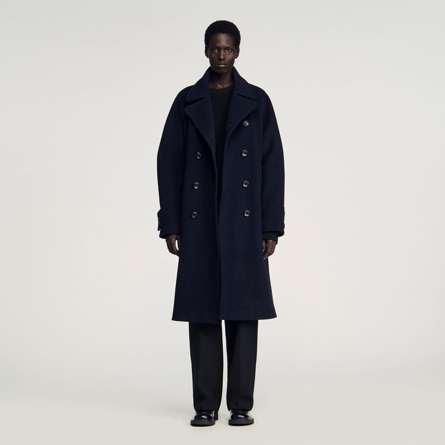 Sandro Double-breasted wool coat Navy Blue