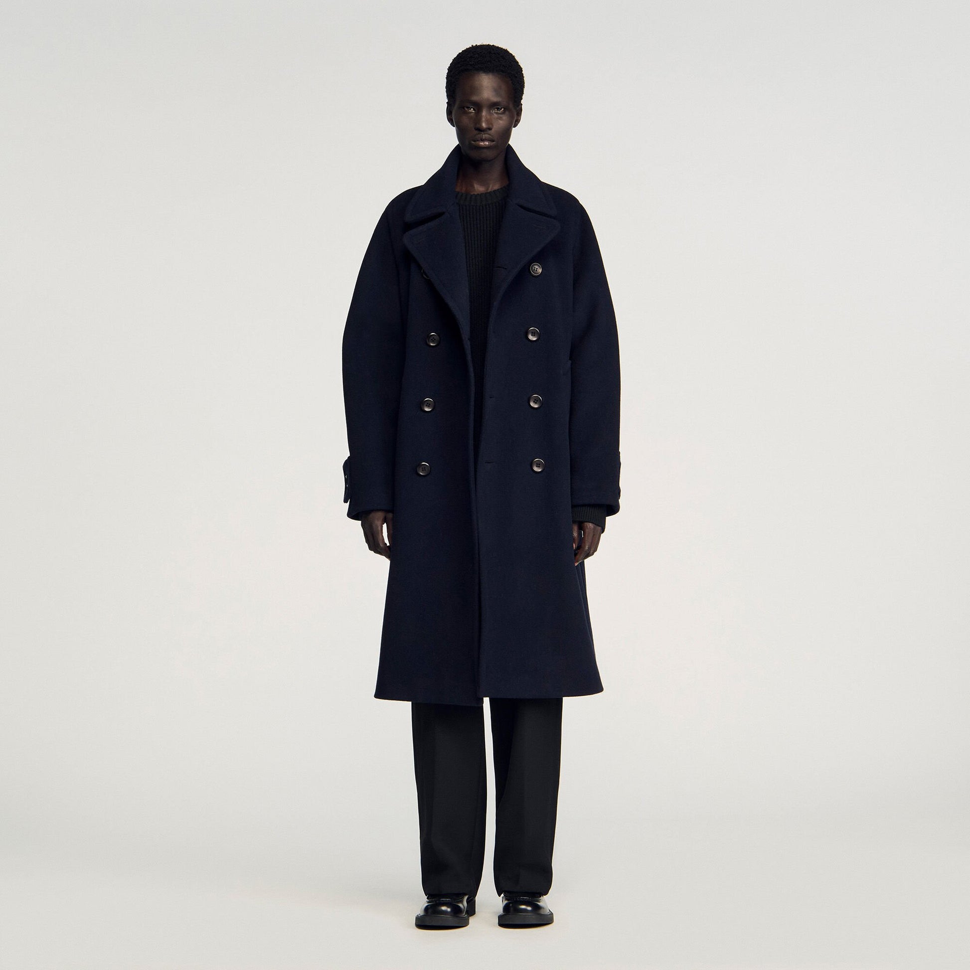 Sandro Double-breasted wool coat Navy Blue