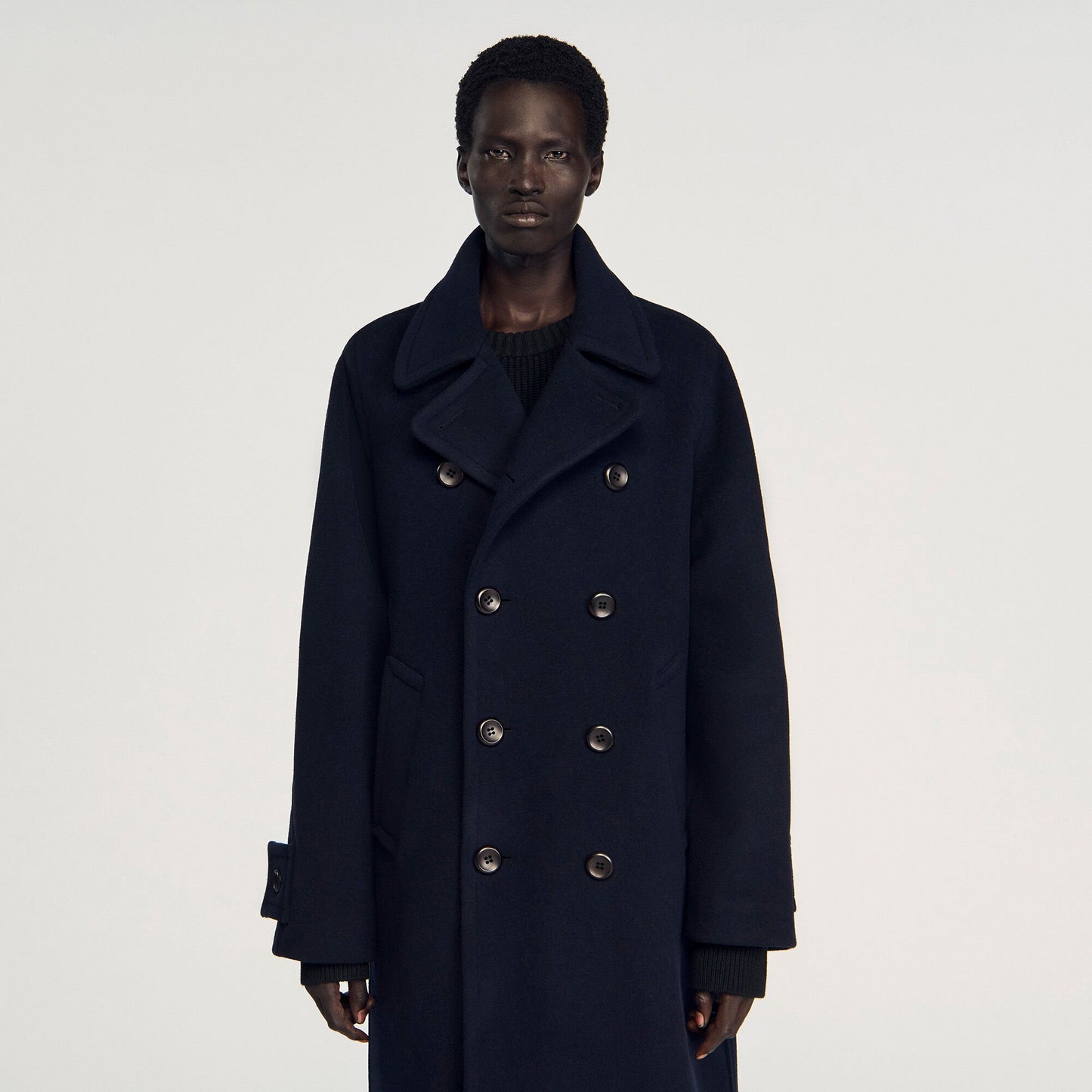 Sandro Double-breasted wool coat Navy Blue