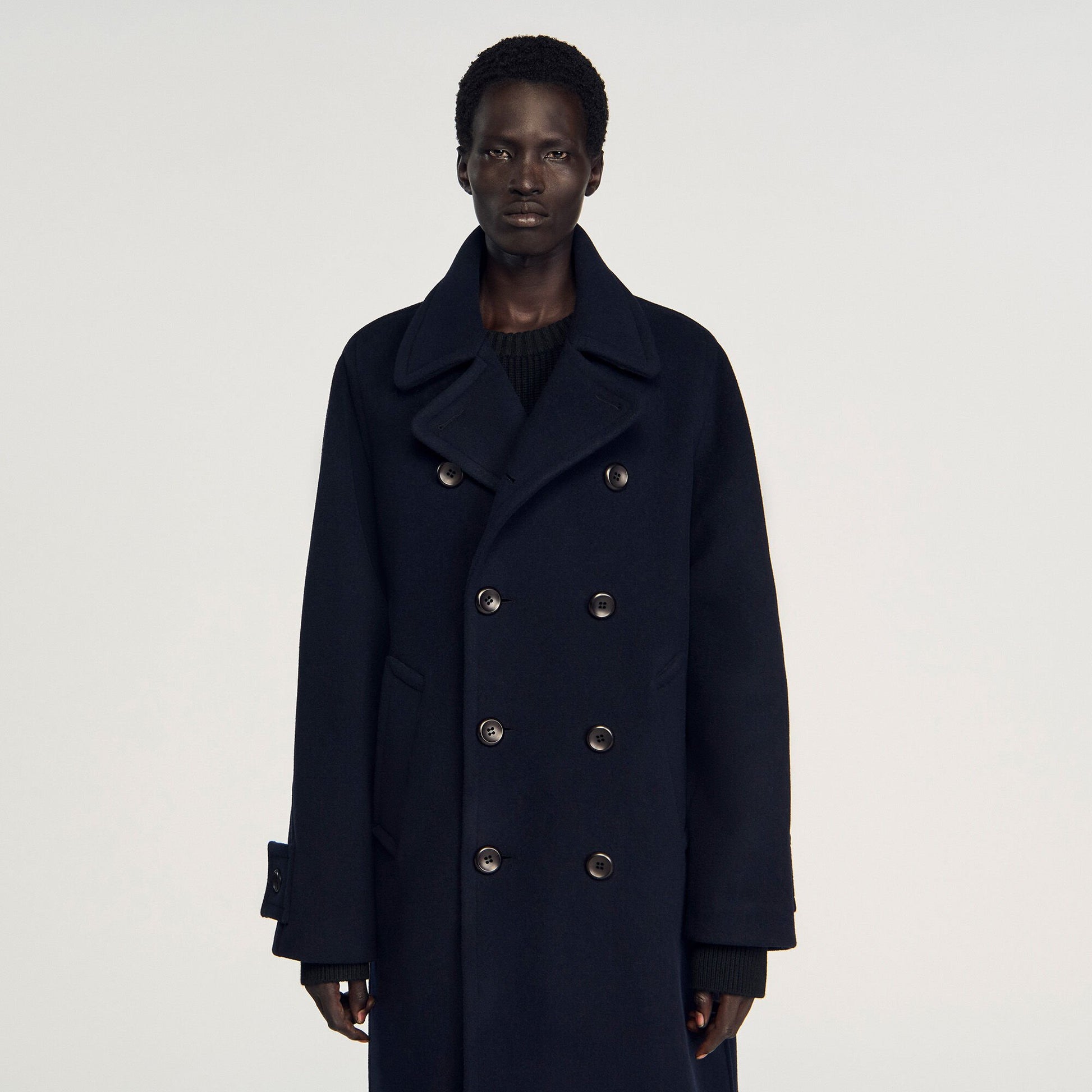 Sandro Double-breasted wool coat Navy Blue