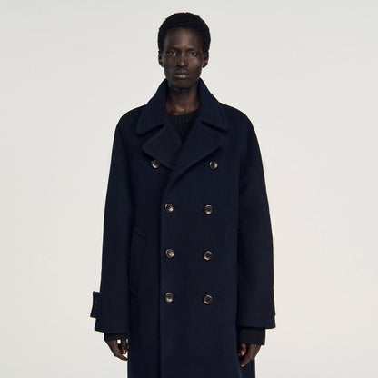 Sandro Double-breasted wool coat Navy Blue