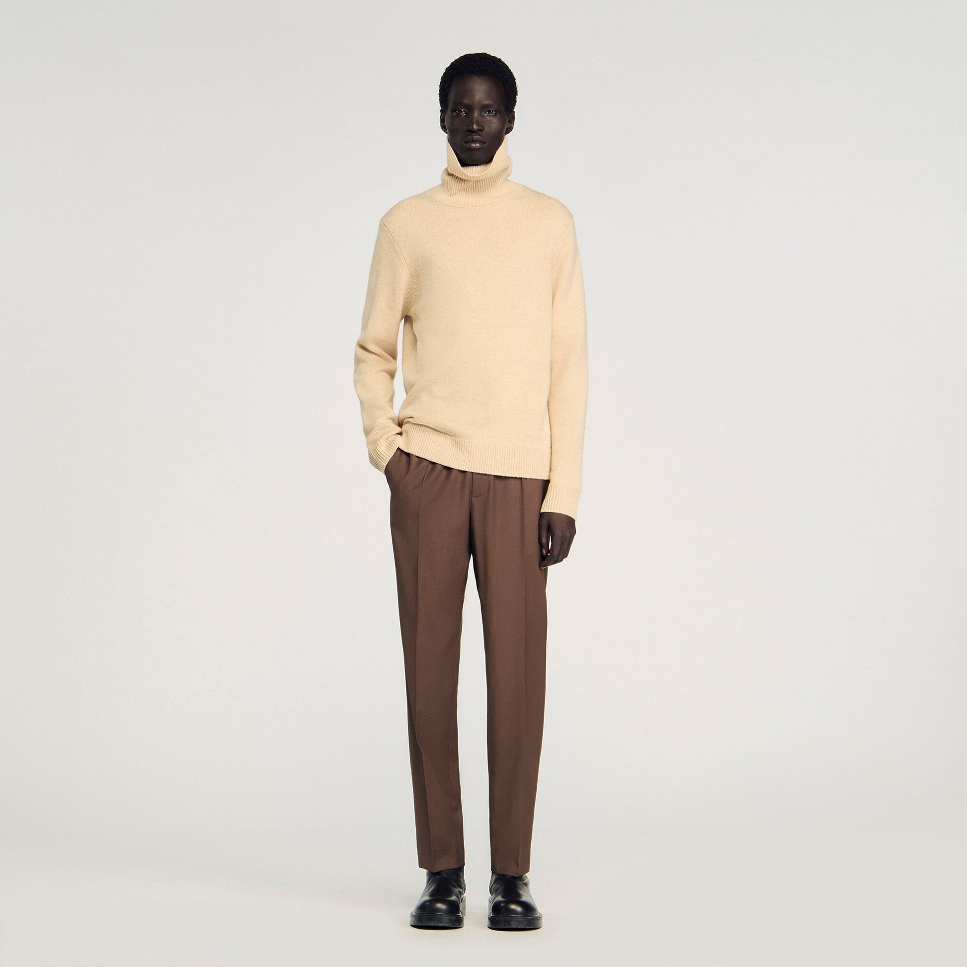 Sandro Elasticated straight-leg pants Tobacco Brown