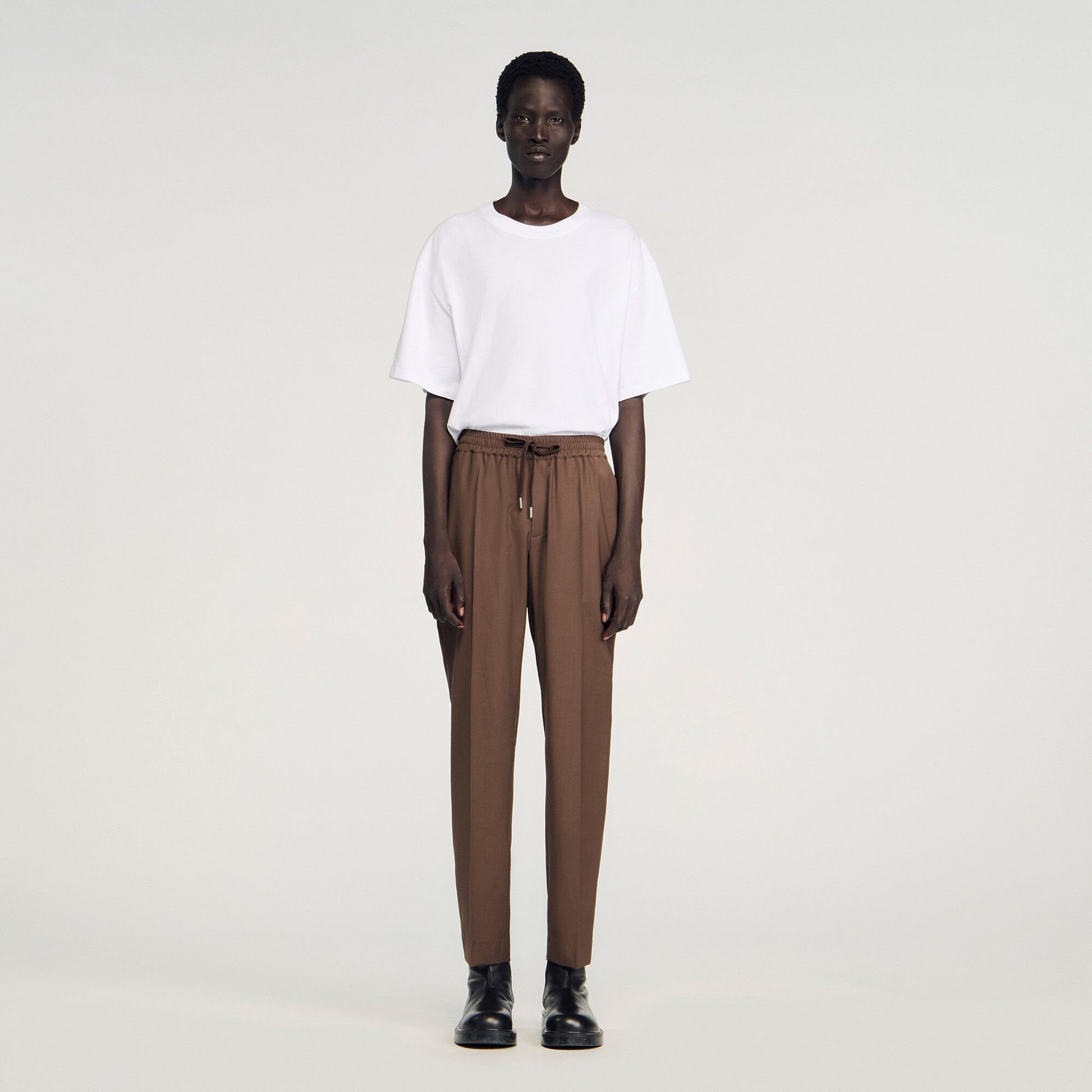 Sandro Elasticated straight-leg pants Tobacco Brown