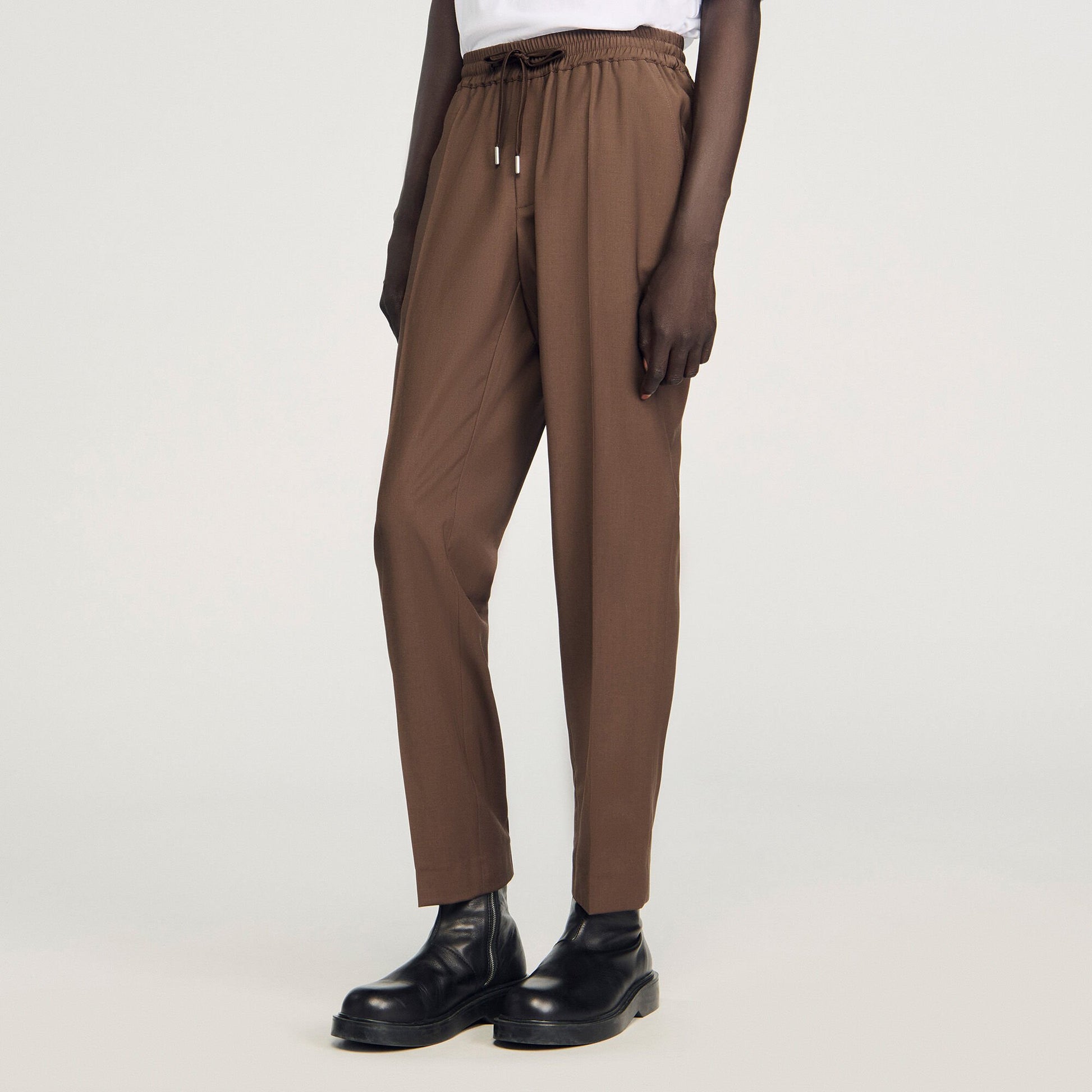 Sandro Elasticated straight-leg pants Tobacco Brown