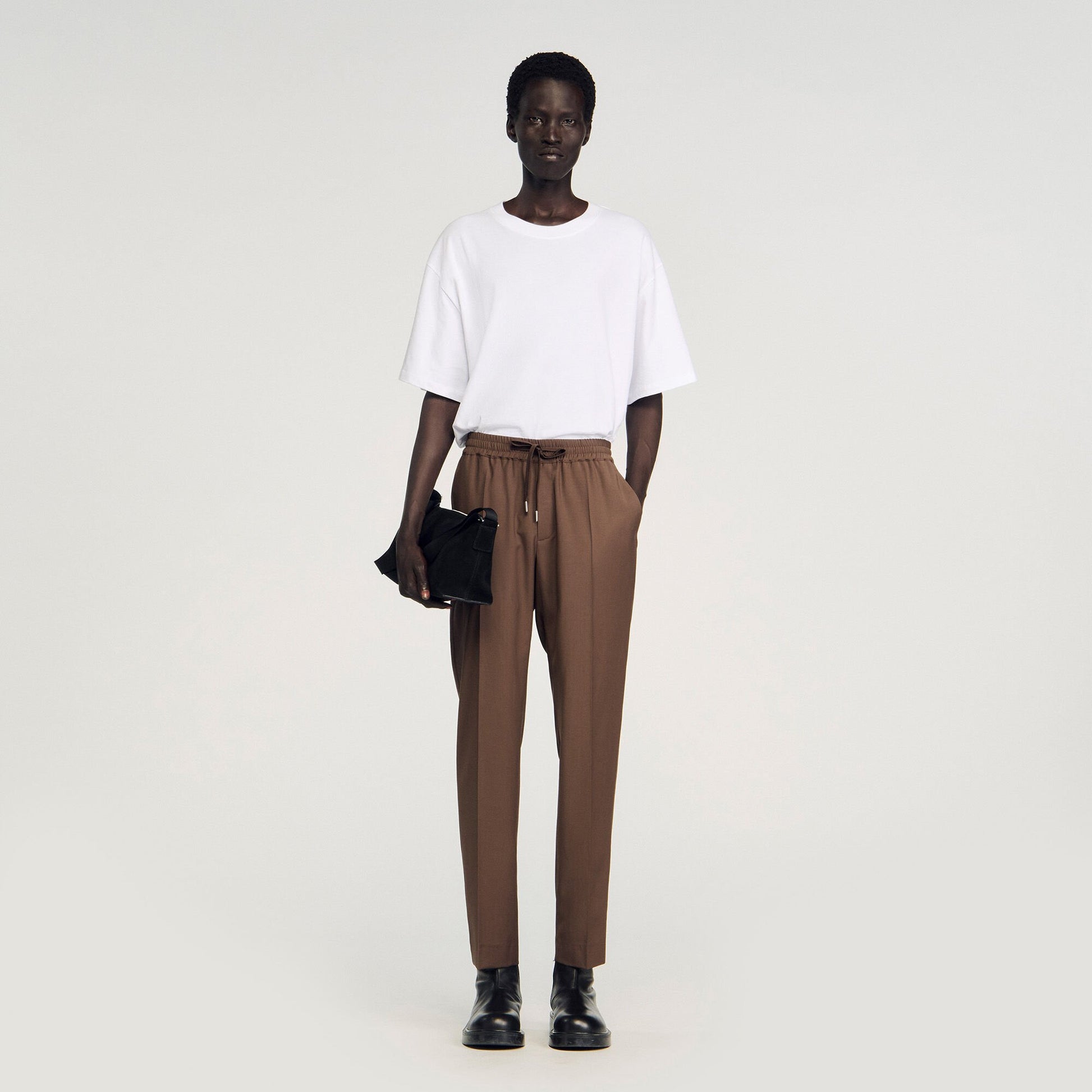 Sandro Elasticated straight-leg pants Tobacco Brown
