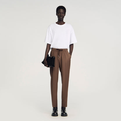 Sandro Elasticated straight-leg pants Tobacco Brown
