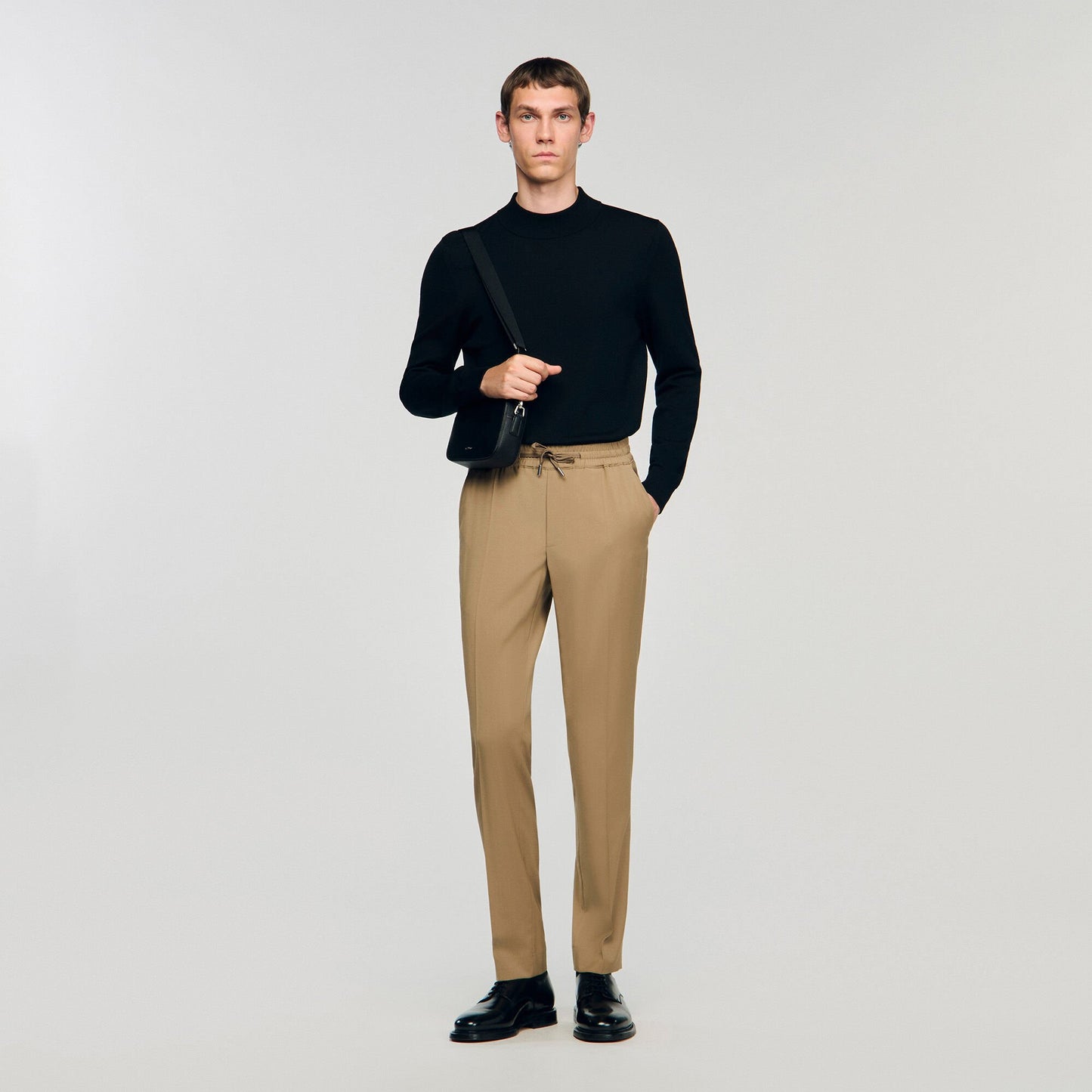 Sandro Elasticated straight-leg trousers Dark Sand