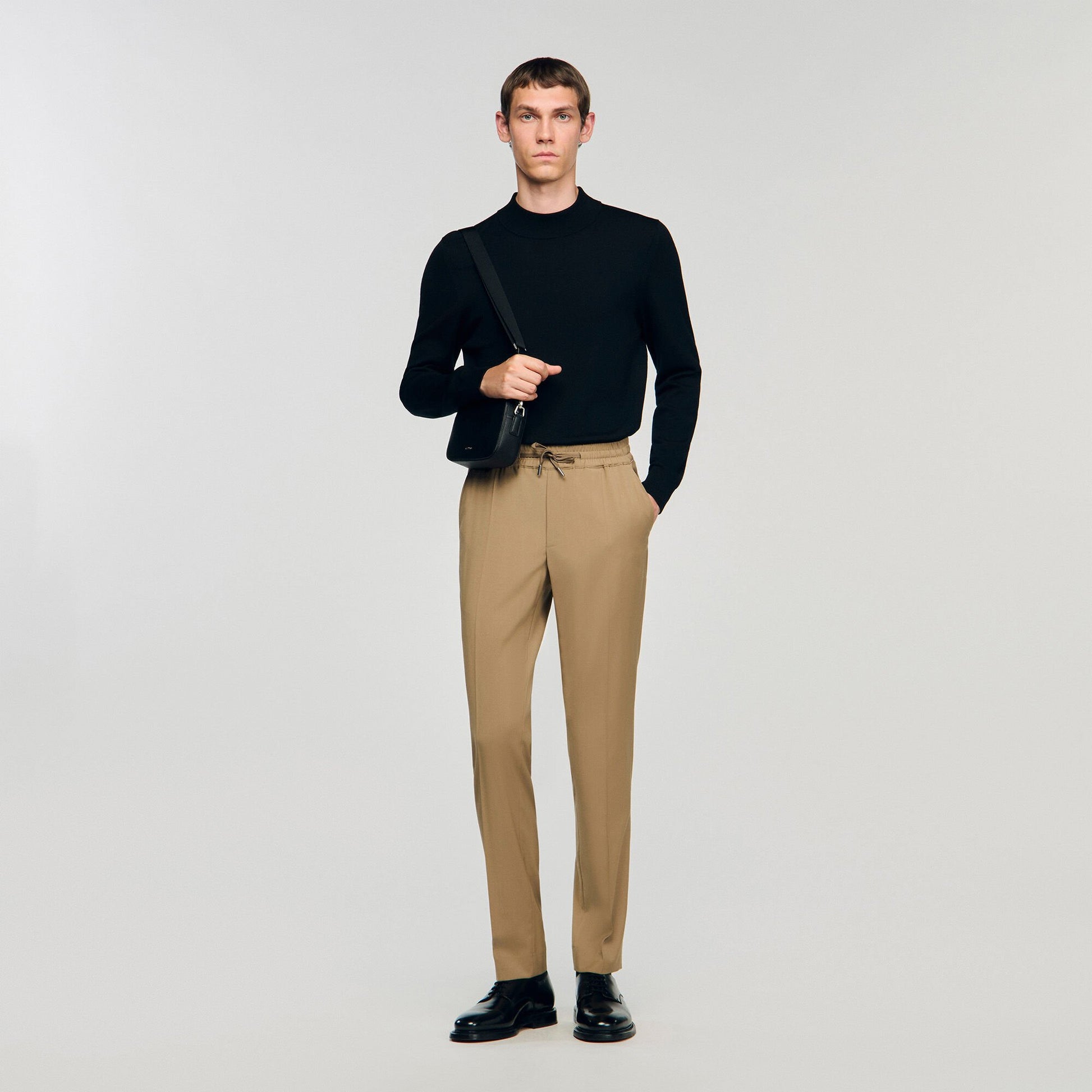 Sandro Elasticated straight-leg trousers Dark Sand