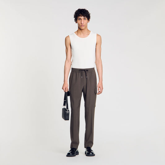 Sandro Elasticated cargo trousers Dark Kaki.