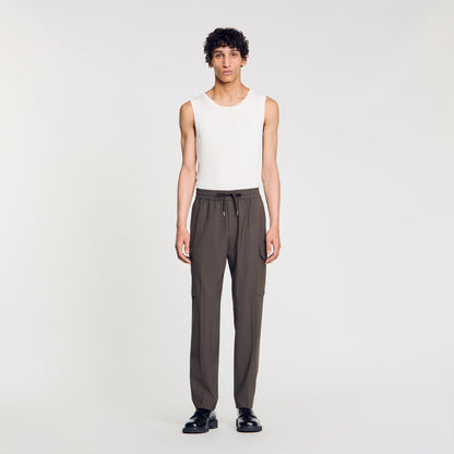 Sandro Elasticated cargo trousers Dark Kaki.