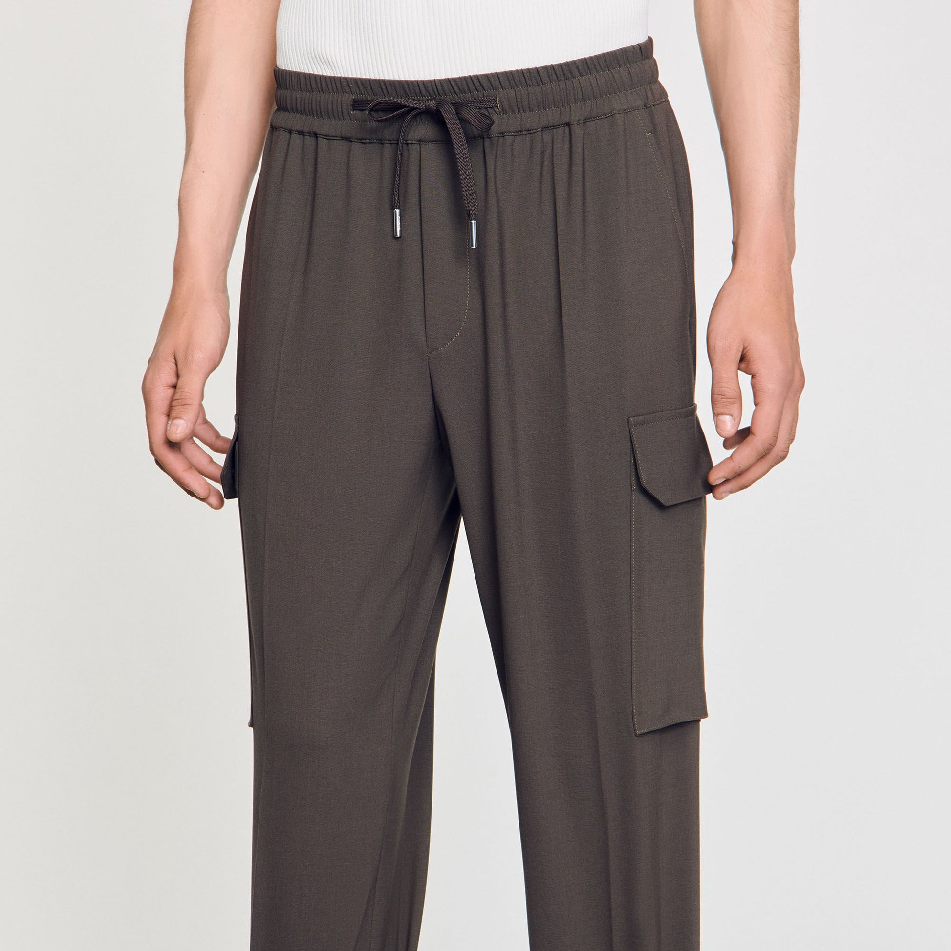 Sandro Elasticated cargo trousers Dark Kaki.