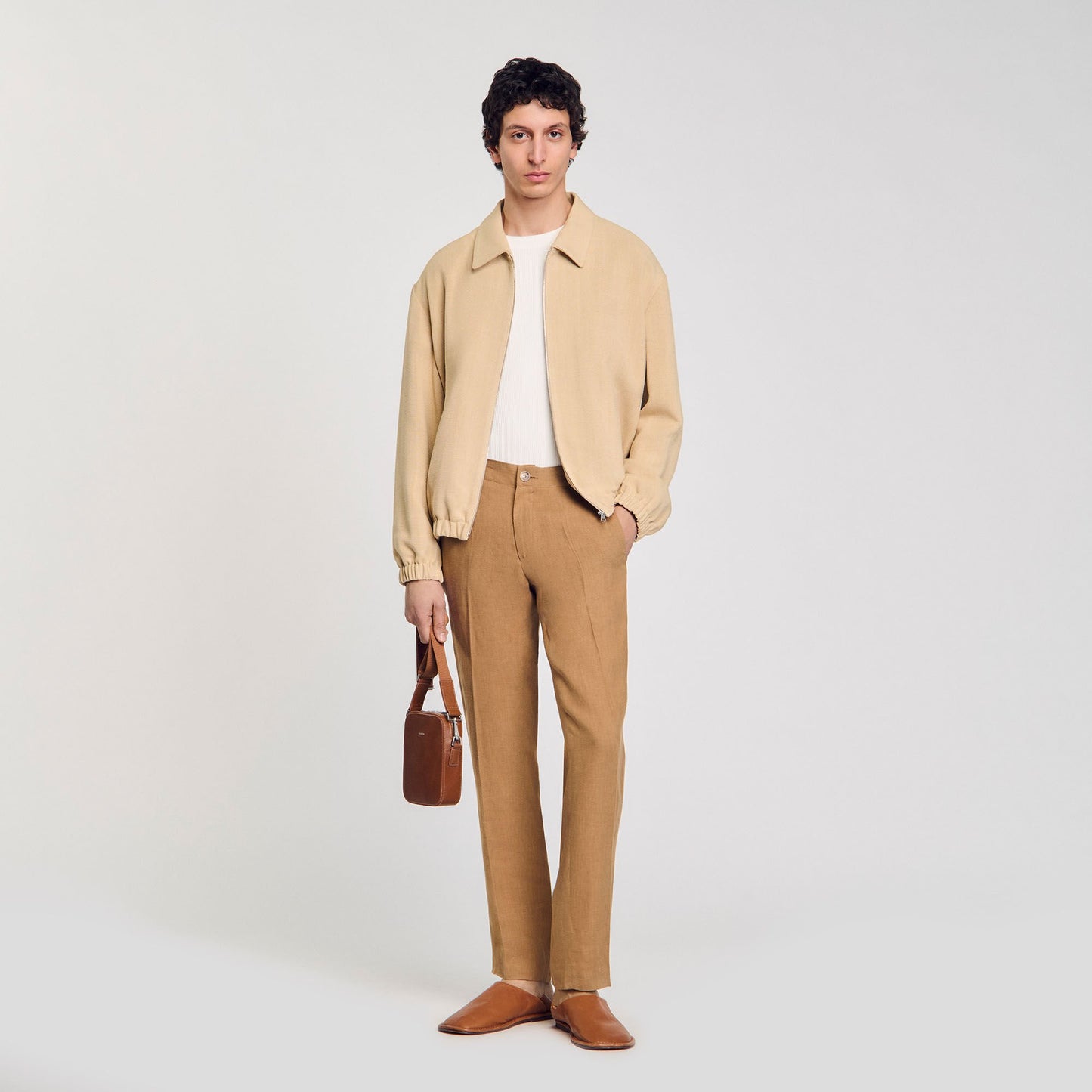 Sandro Linen trousers Dark Sand
