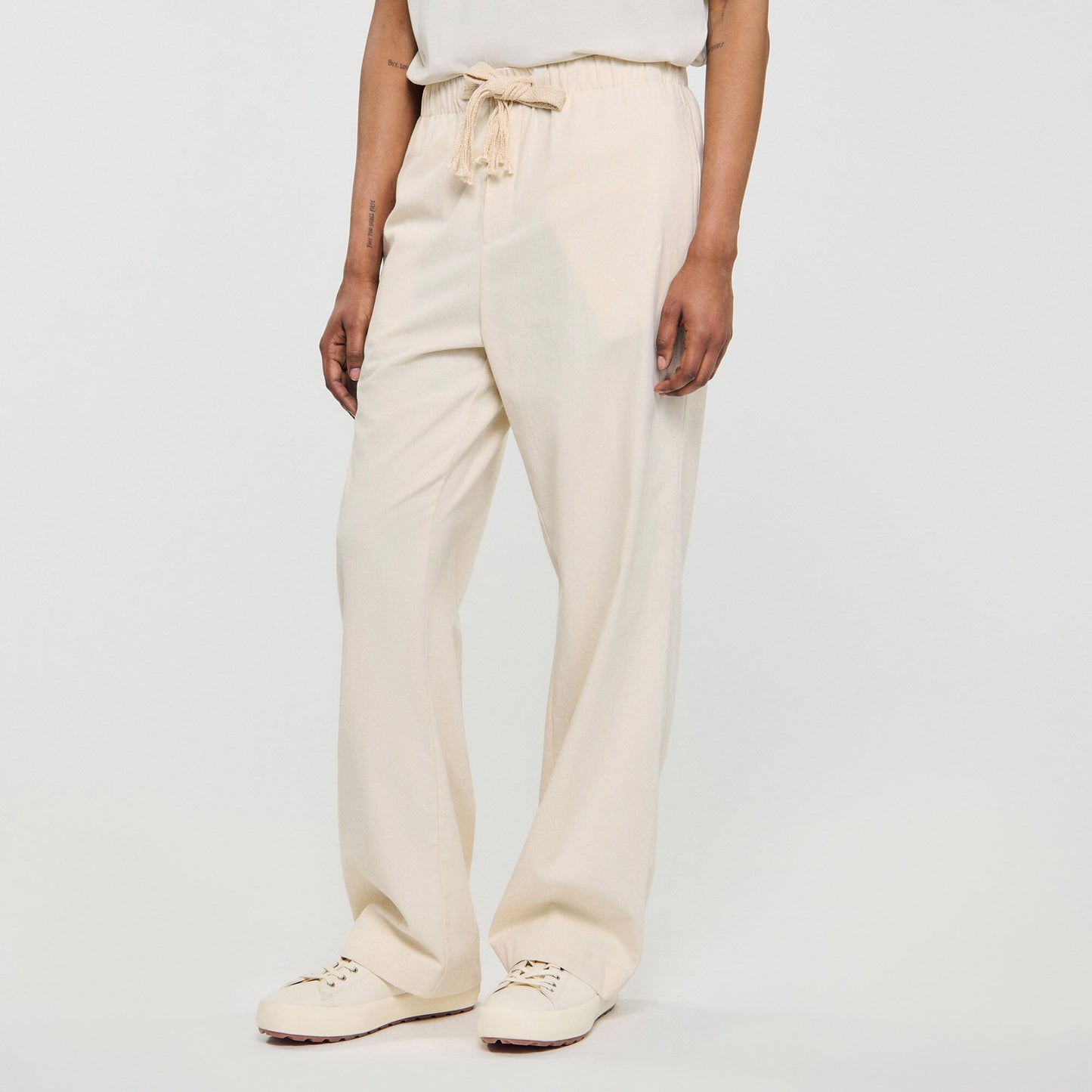 Sandro Wide-leg elasticated cotton trousers Butter Cream