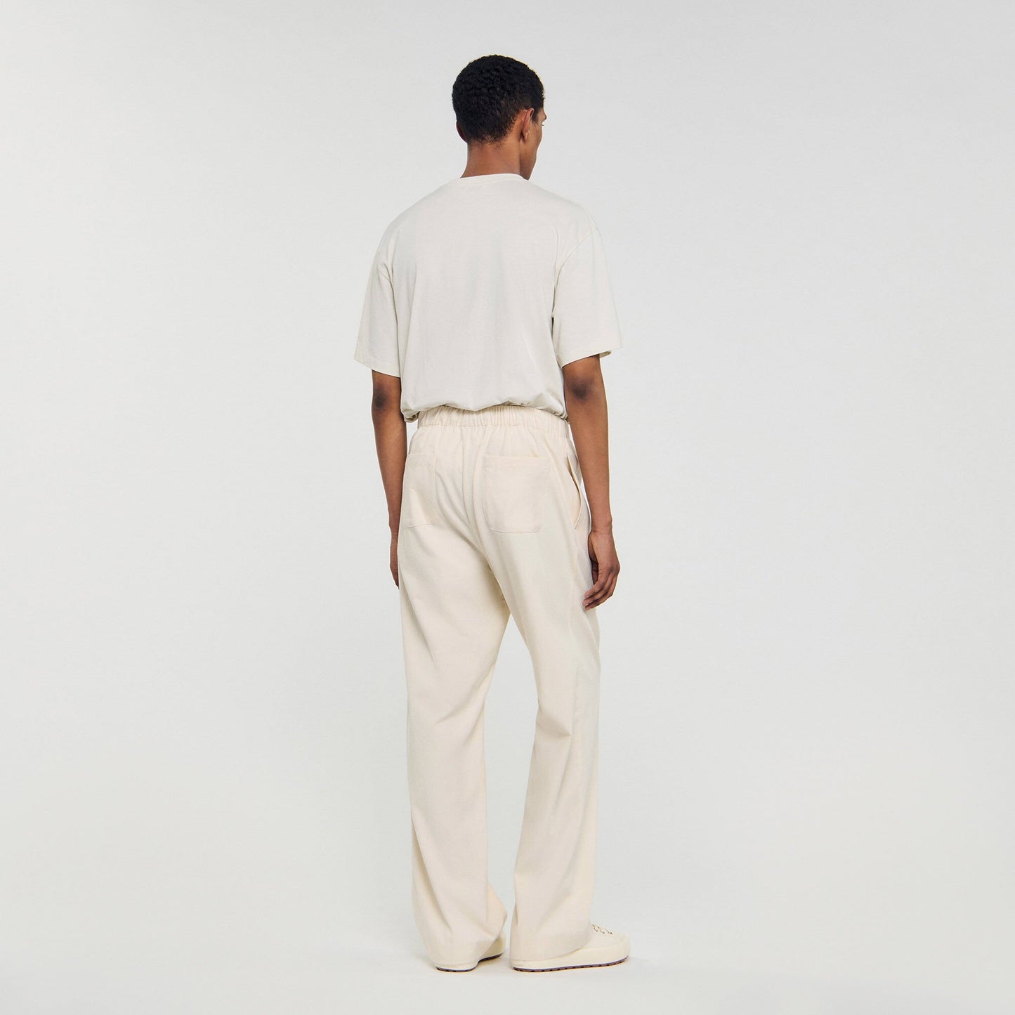 Sandro Wide-leg elasticated cotton trousers Butter Cream