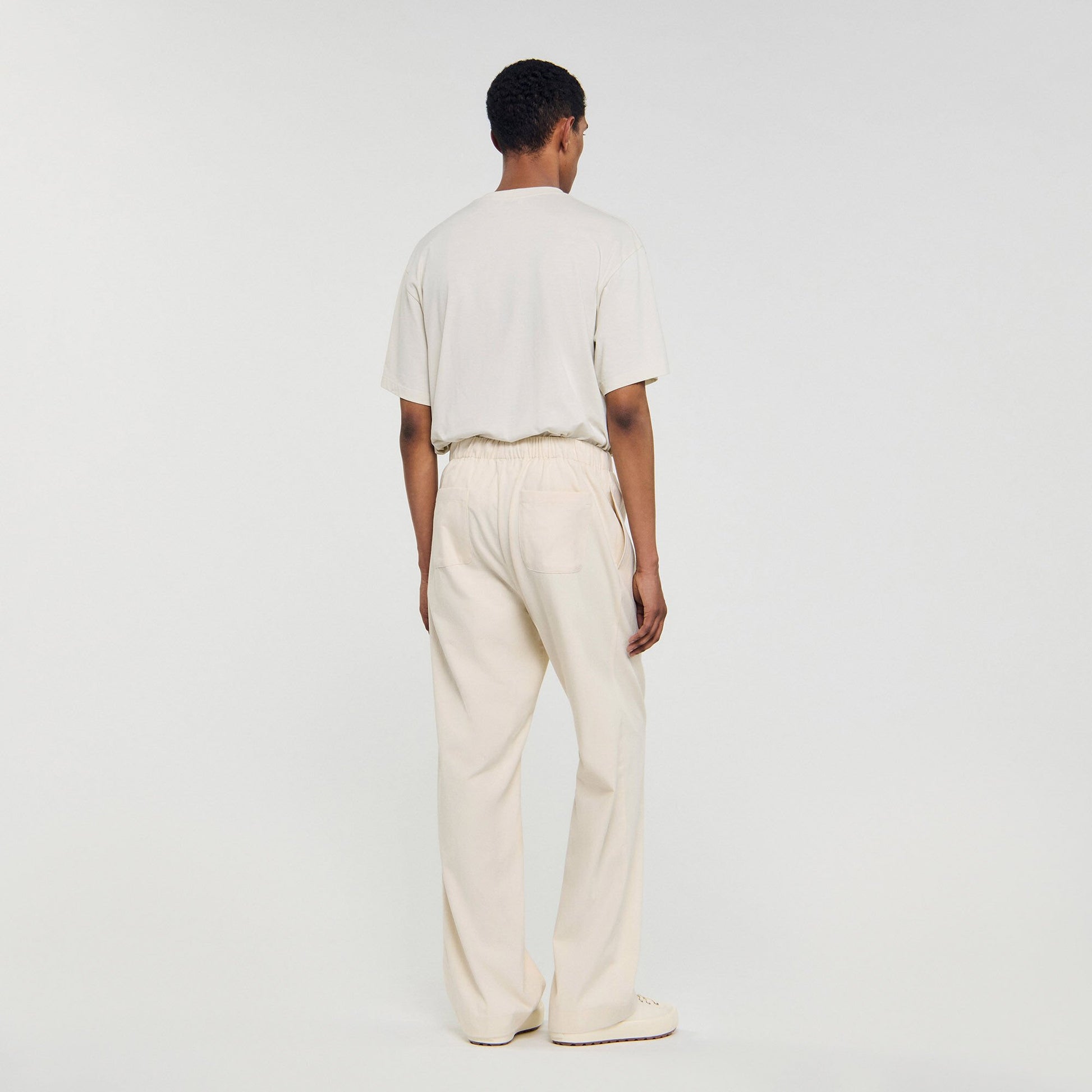 Sandro Wide-leg elasticated cotton trousers Butter Cream