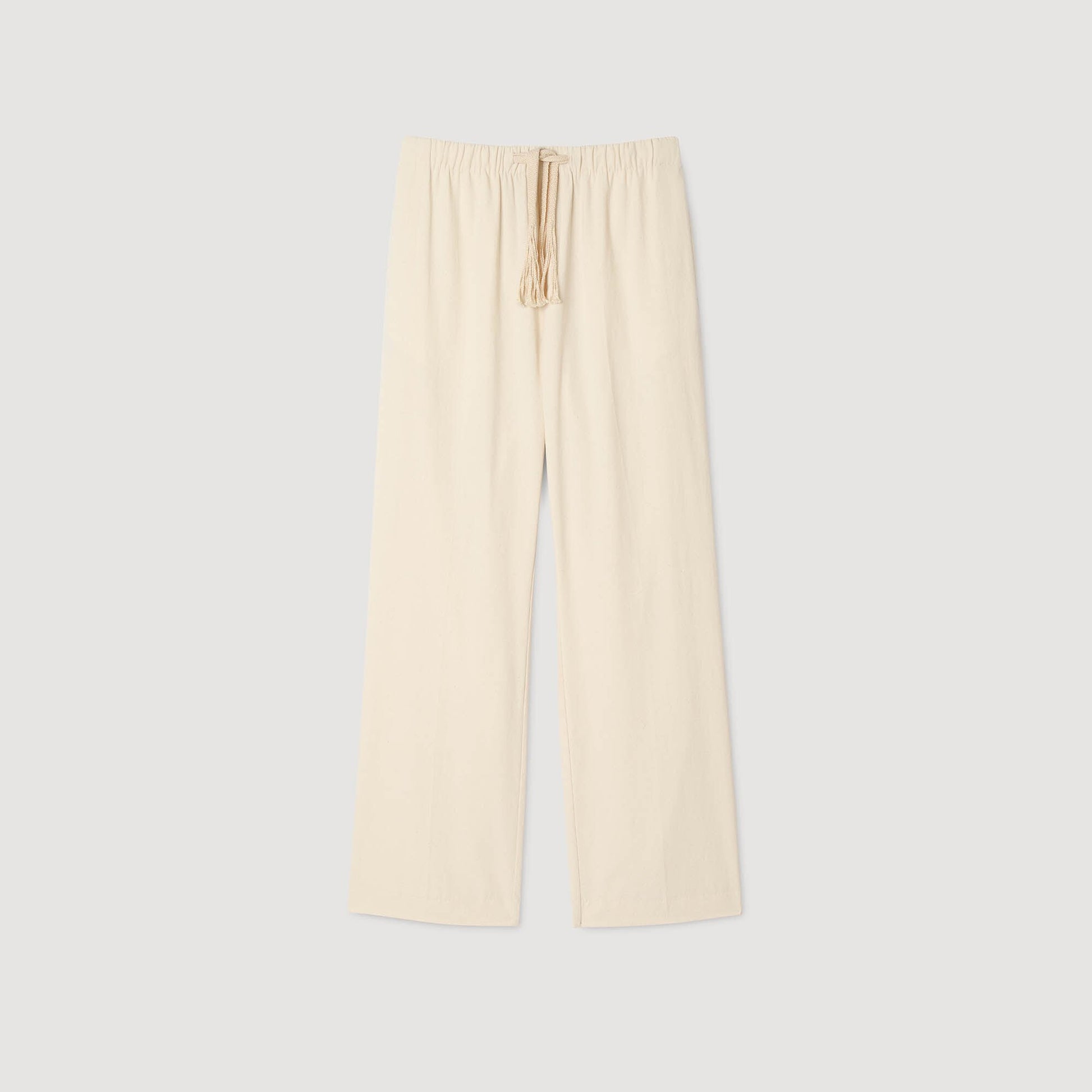 Sandro Wide-leg elasticated cotton trousers Butter Cream