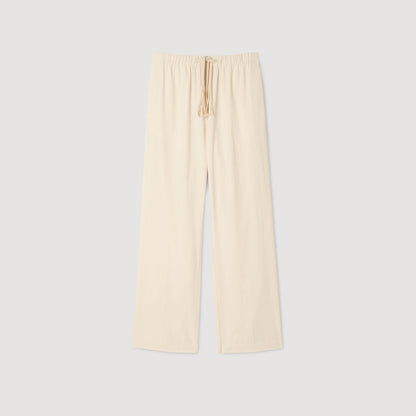 Sandro Wide-leg elasticated cotton trousers Butter Cream