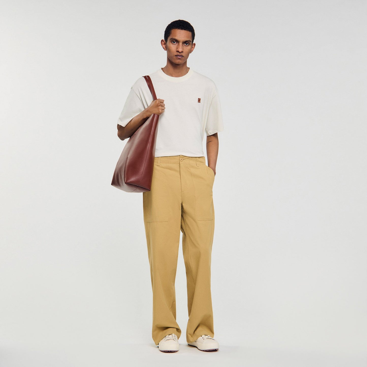 Sandro Wide-leg cotton trousers Ocher Yellow
