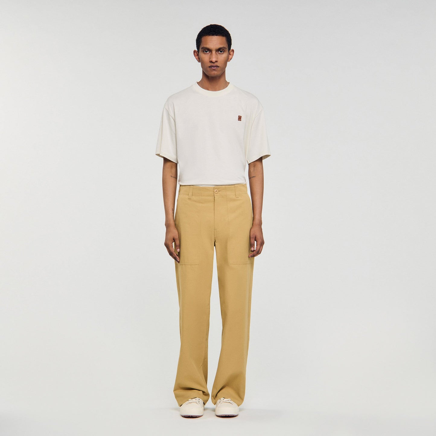 Sandro Wide-leg cotton trousers Ocher Yellow