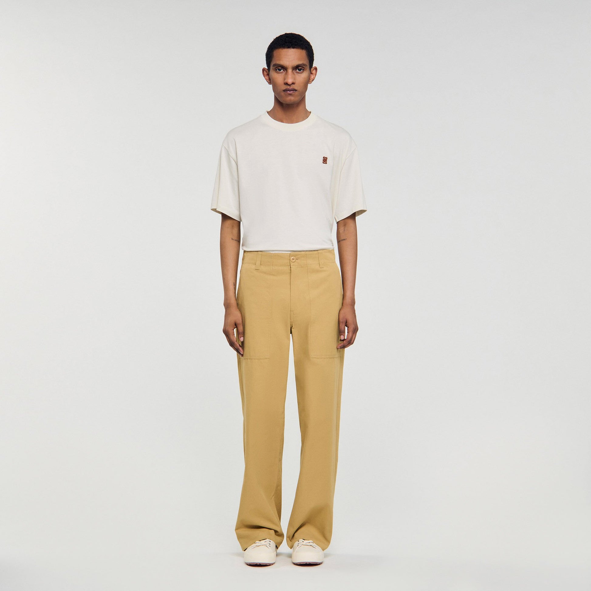 Sandro Wide-leg cotton trousers Ocher Yellow
