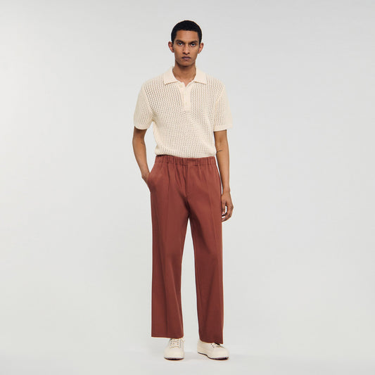 Sandro Elasticated wide-leg cotton trousers Terra