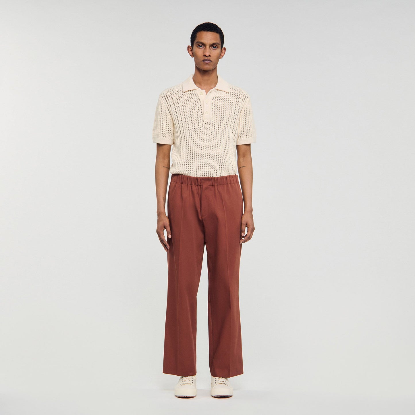 Sandro Elasticated wide-leg cotton trousers Terra