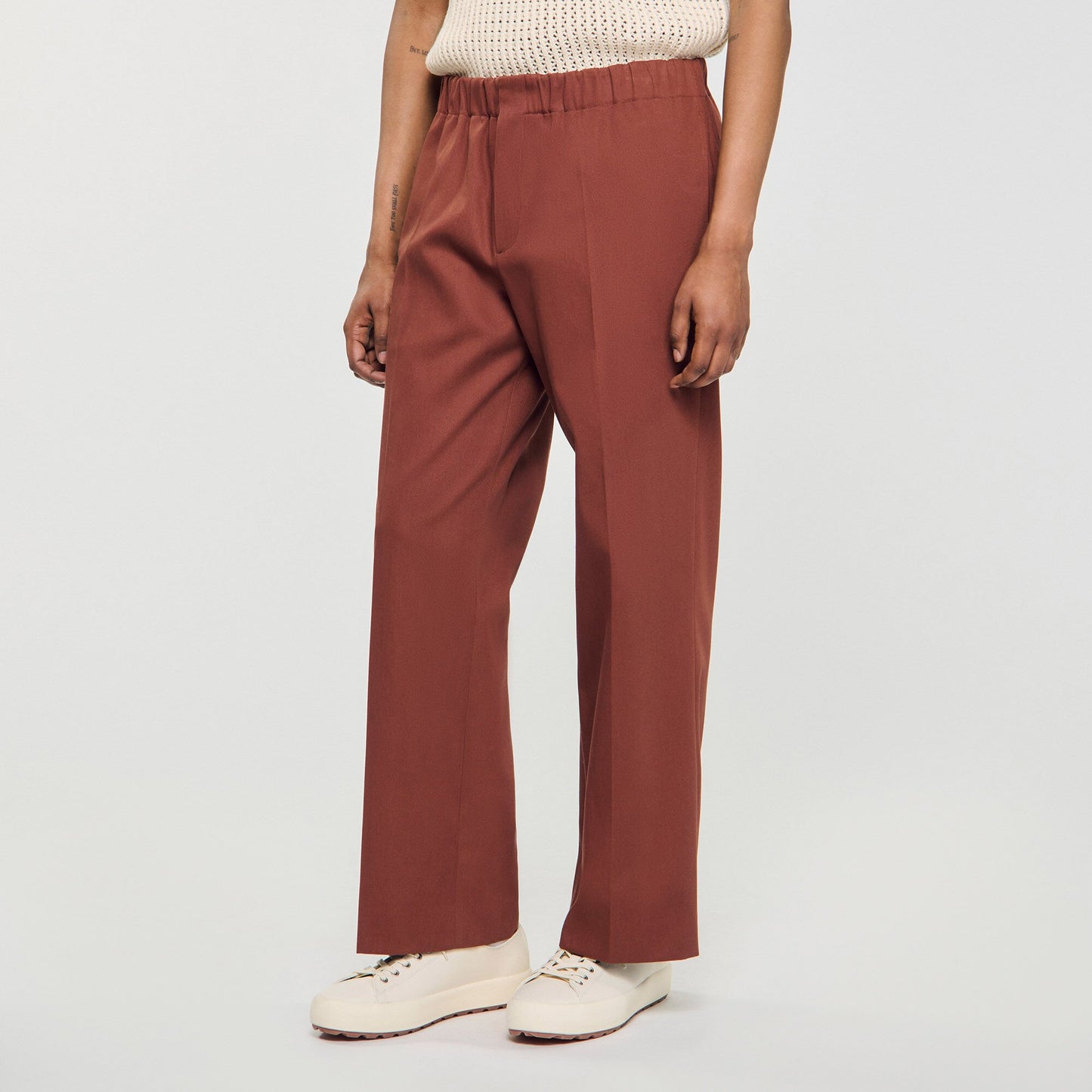Sandro Elasticated wide-leg cotton trousers Terra