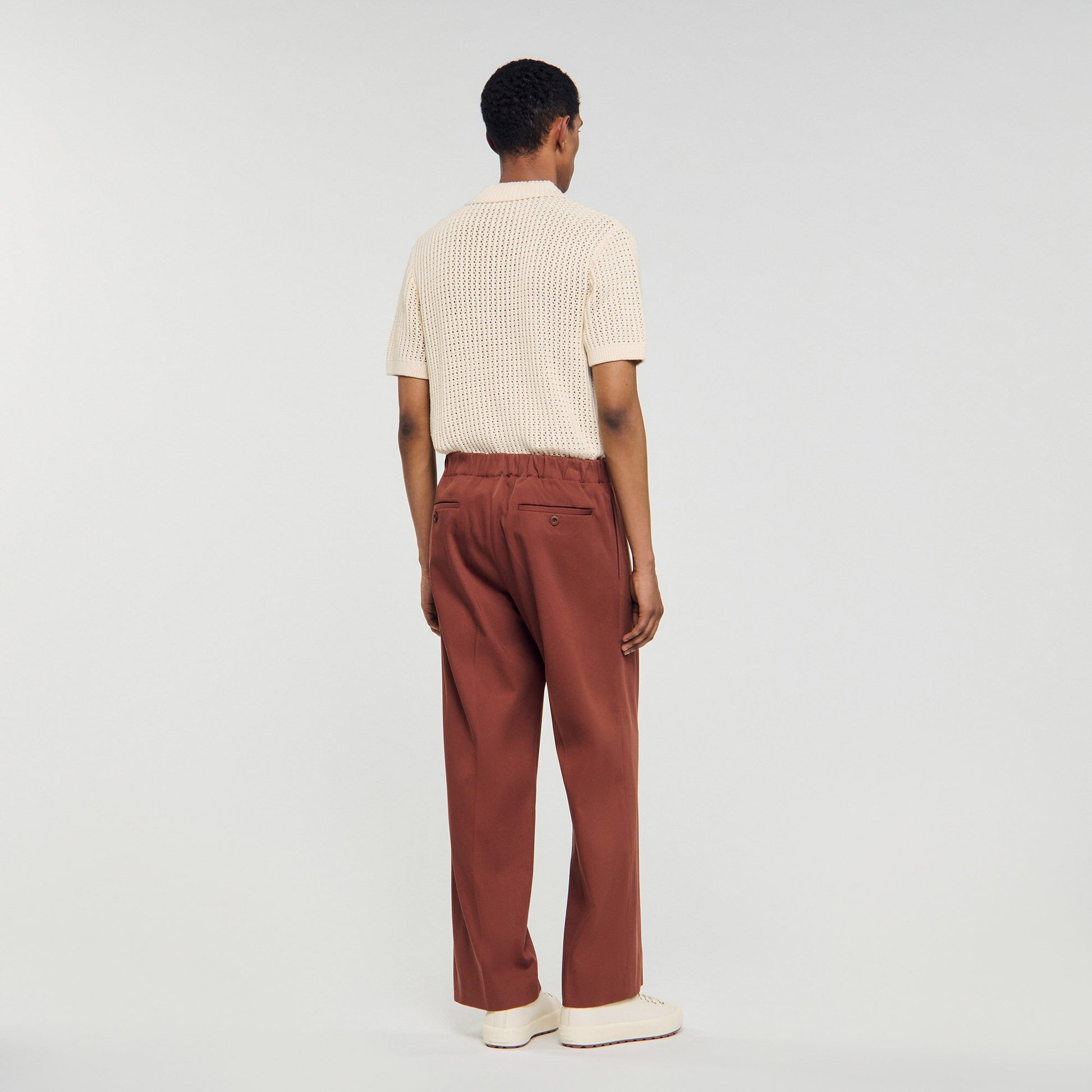 Sandro Elasticated wide-leg cotton trousers Terra