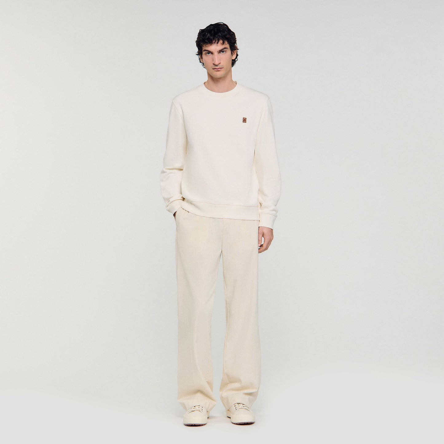 Sandro Oversized sweatshirt with leather patch Butter Cream