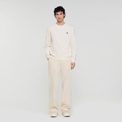 Sandro Oversized sweatshirt with leather patch Butter Cream
