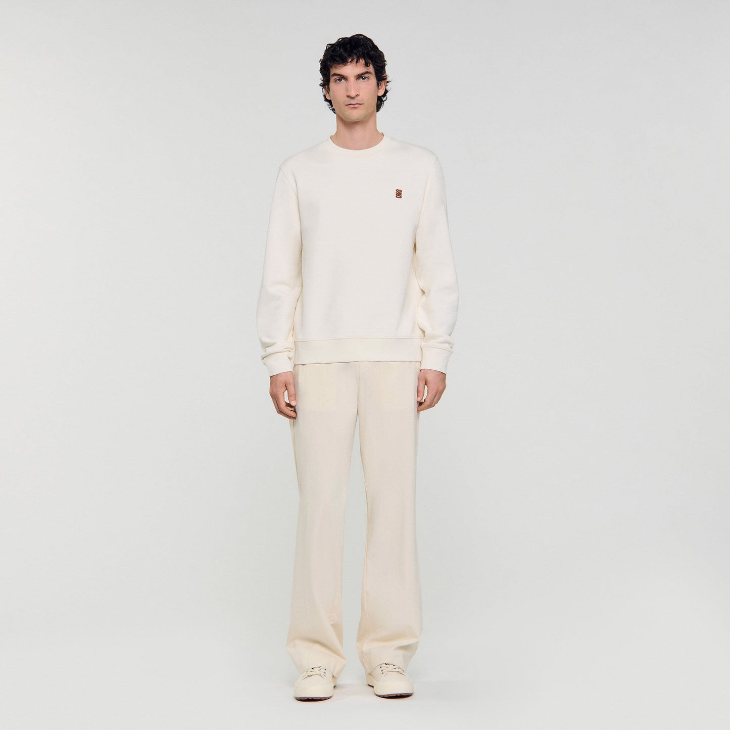 Sandro Oversized sweatshirt with leather patch Butter Cream