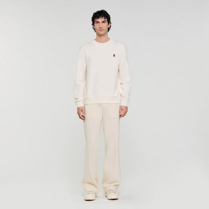 Sandro Oversized sweatshirt with leather patch Butter Cream