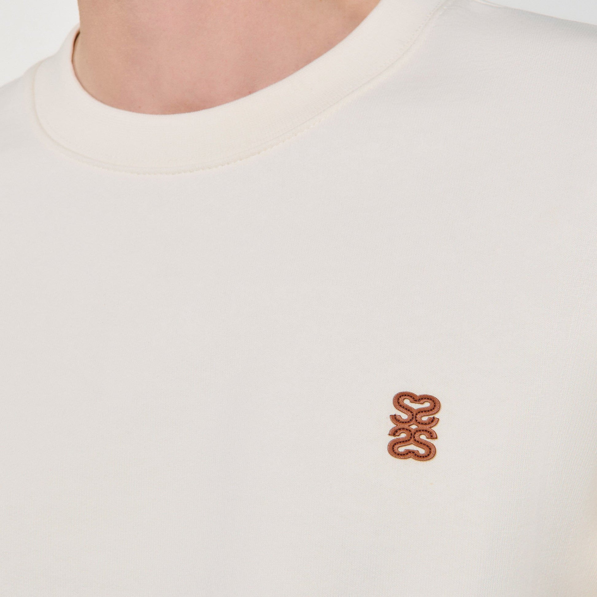 Sandro Oversized sweatshirt with leather patch Butter Cream