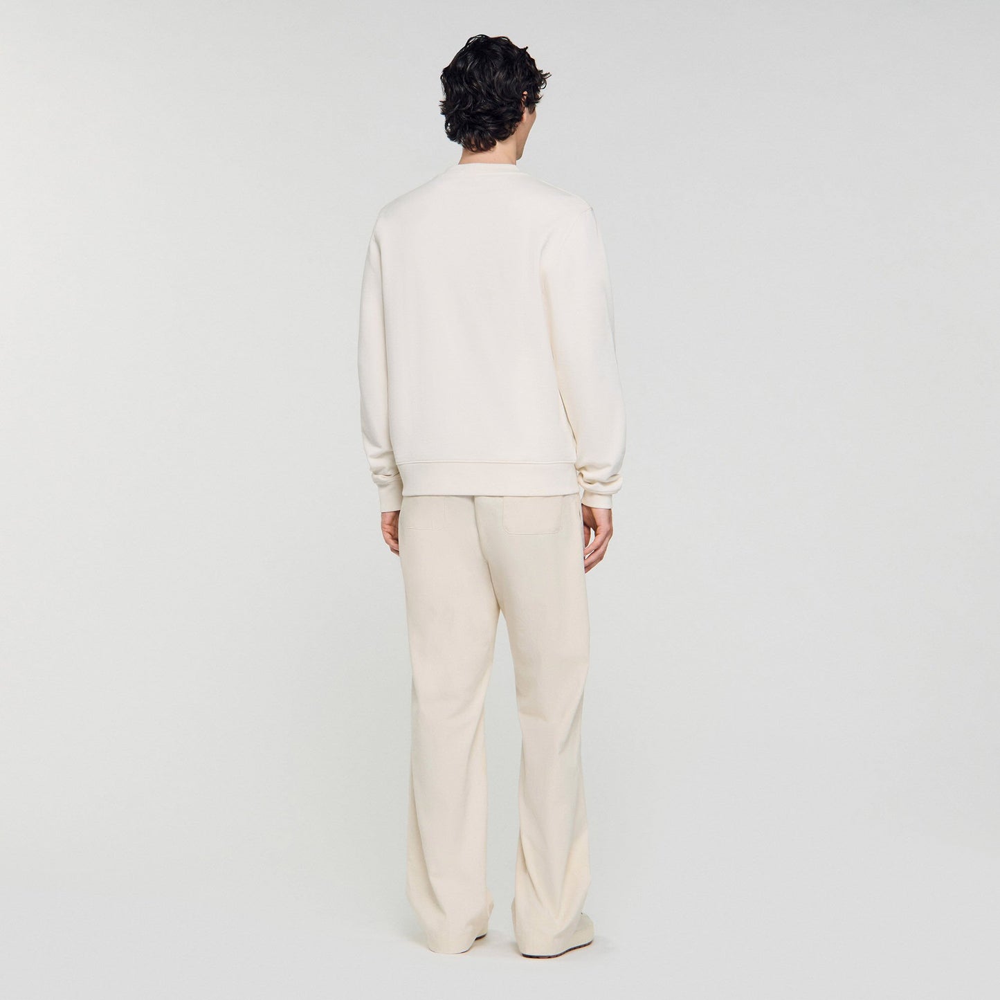 Sandro Oversized sweatshirt with leather patch Butter Cream