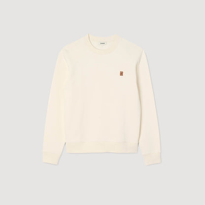 Sandro Oversized sweatshirt with leather patch Butter Cream