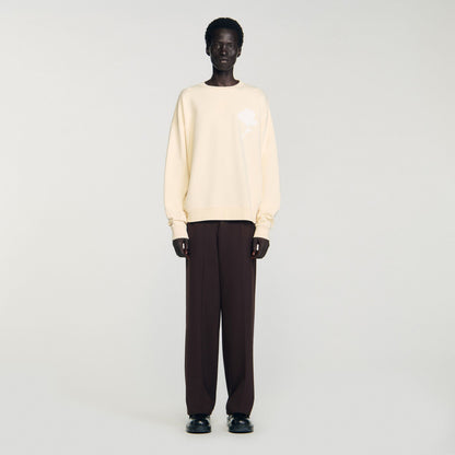 Sandro Sweatshirt with flower patch Butter Cream
