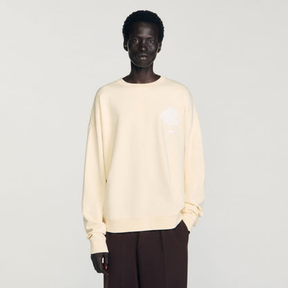 Sandro Sweatshirt with flower patch Butter Cream