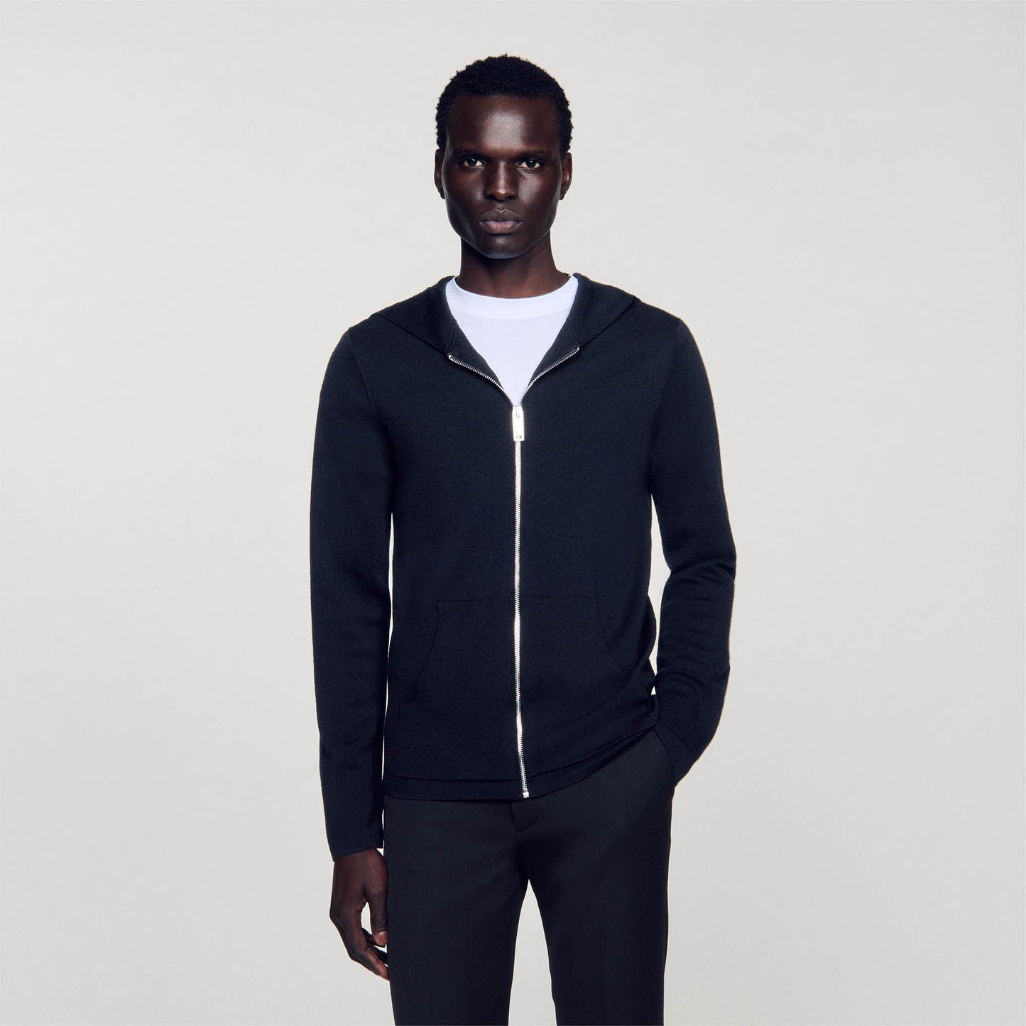 Sandro Zipped cardigan with hood Black