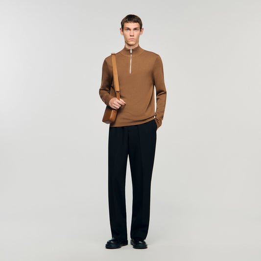 Sandro Wool sweater with zip collar Beige