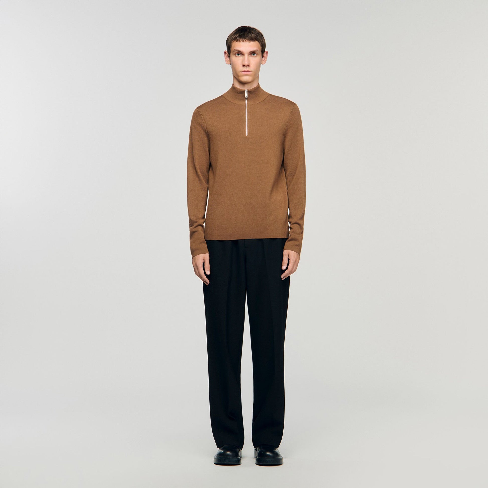 Sandro Wool sweater with zip collar Beige