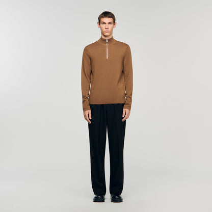 Sandro Wool sweater with zip collar Beige