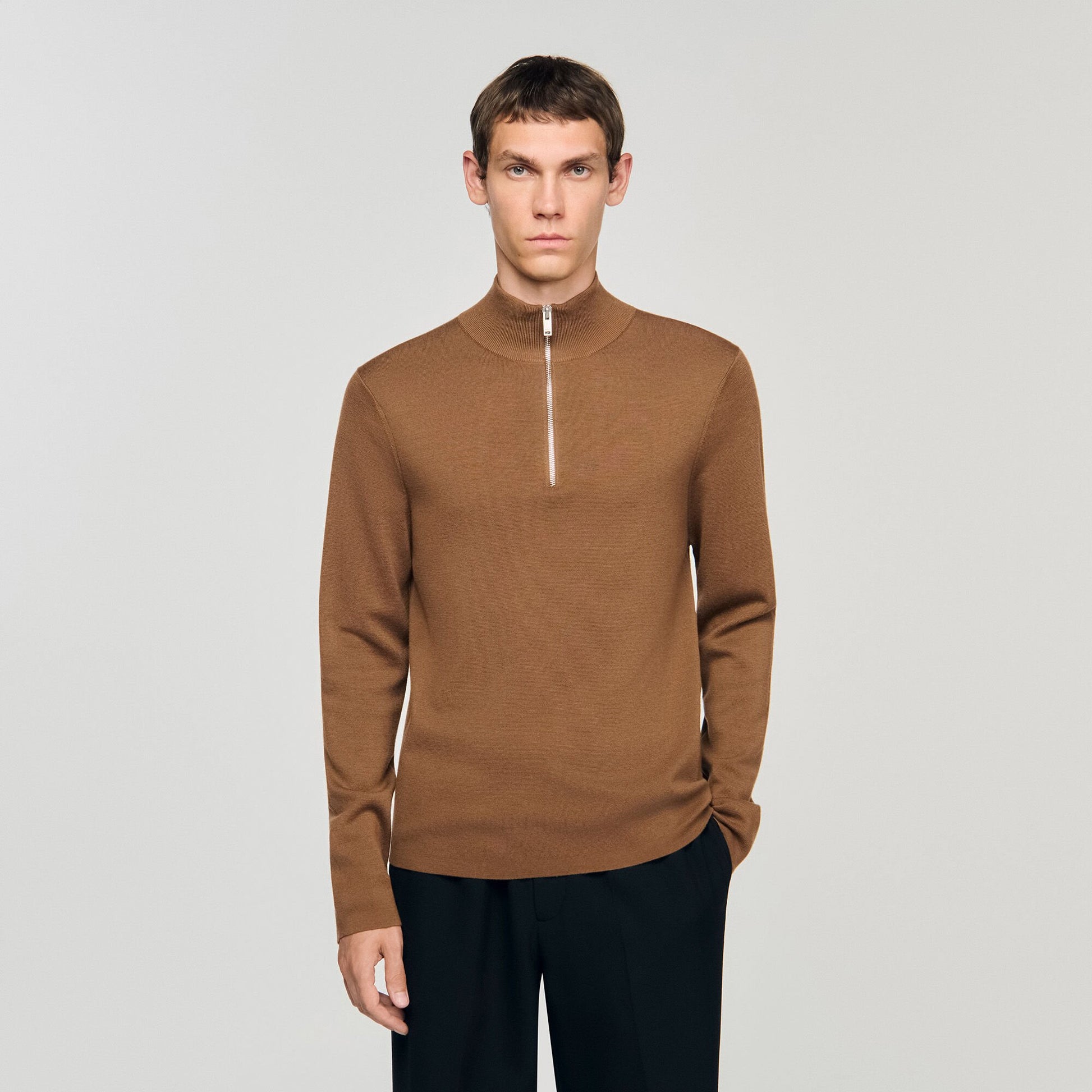 Sandro Wool sweater with zip collar Beige