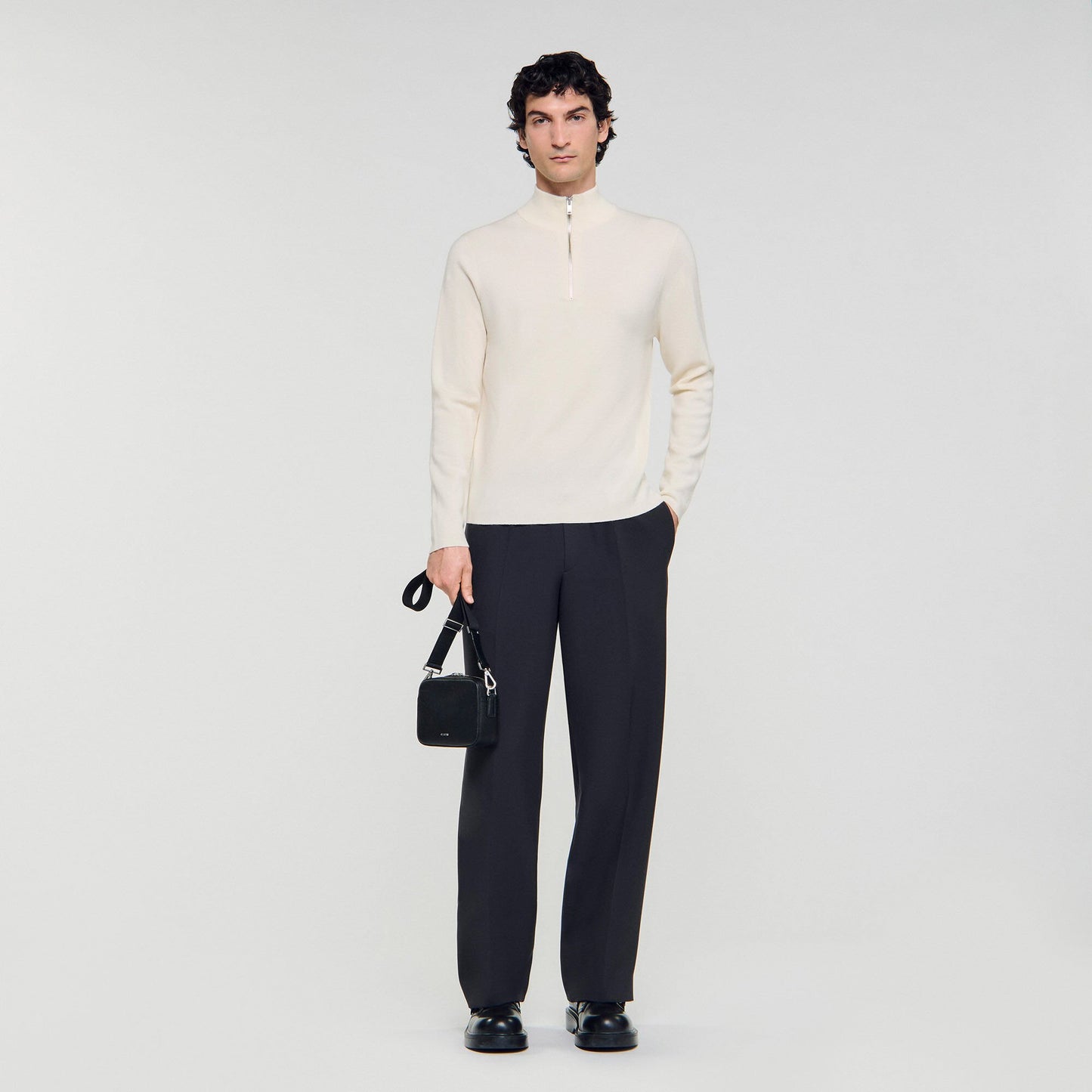 Sandro Wool sweater with zipped collar Off White