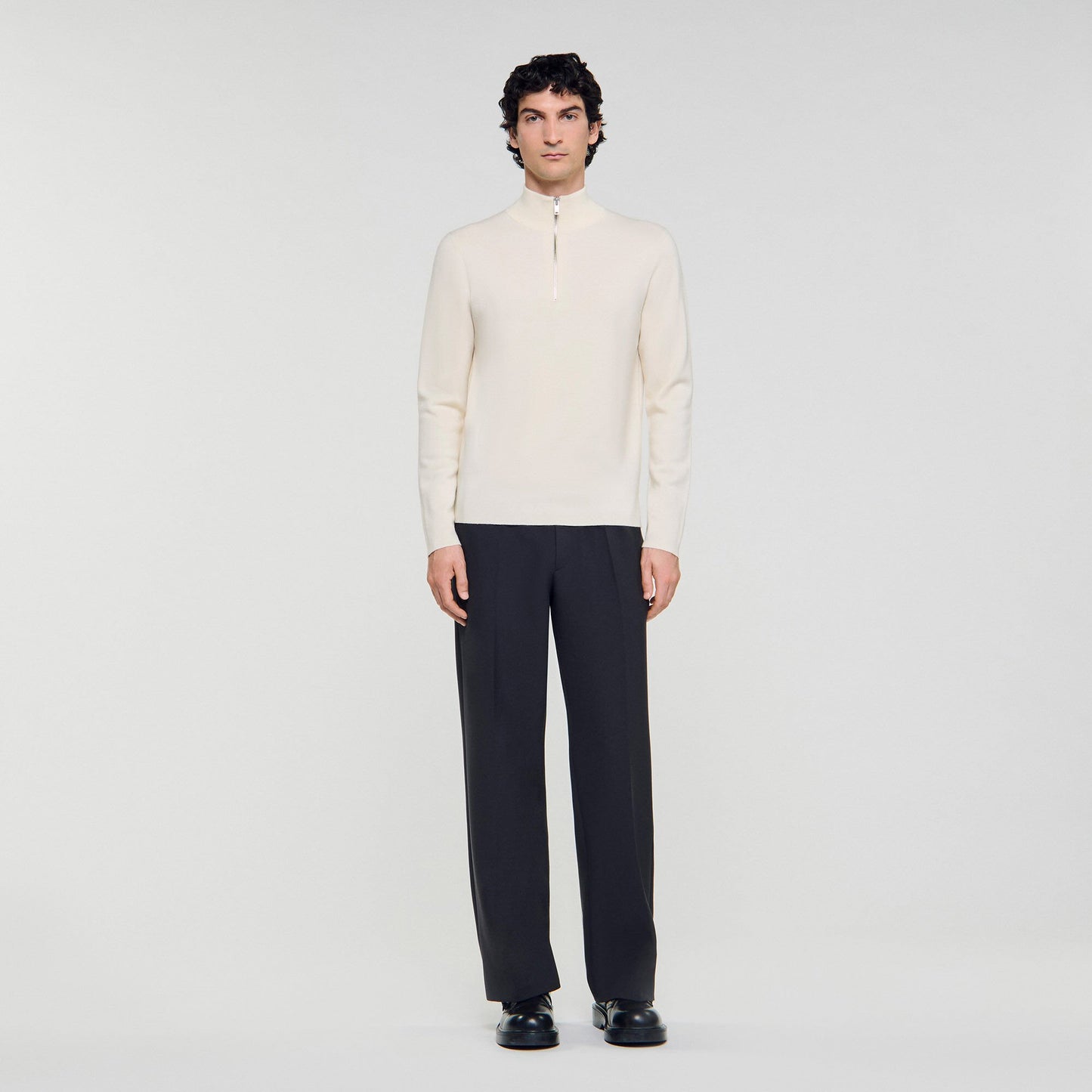 Sandro Wool sweater with zipped collar Off White