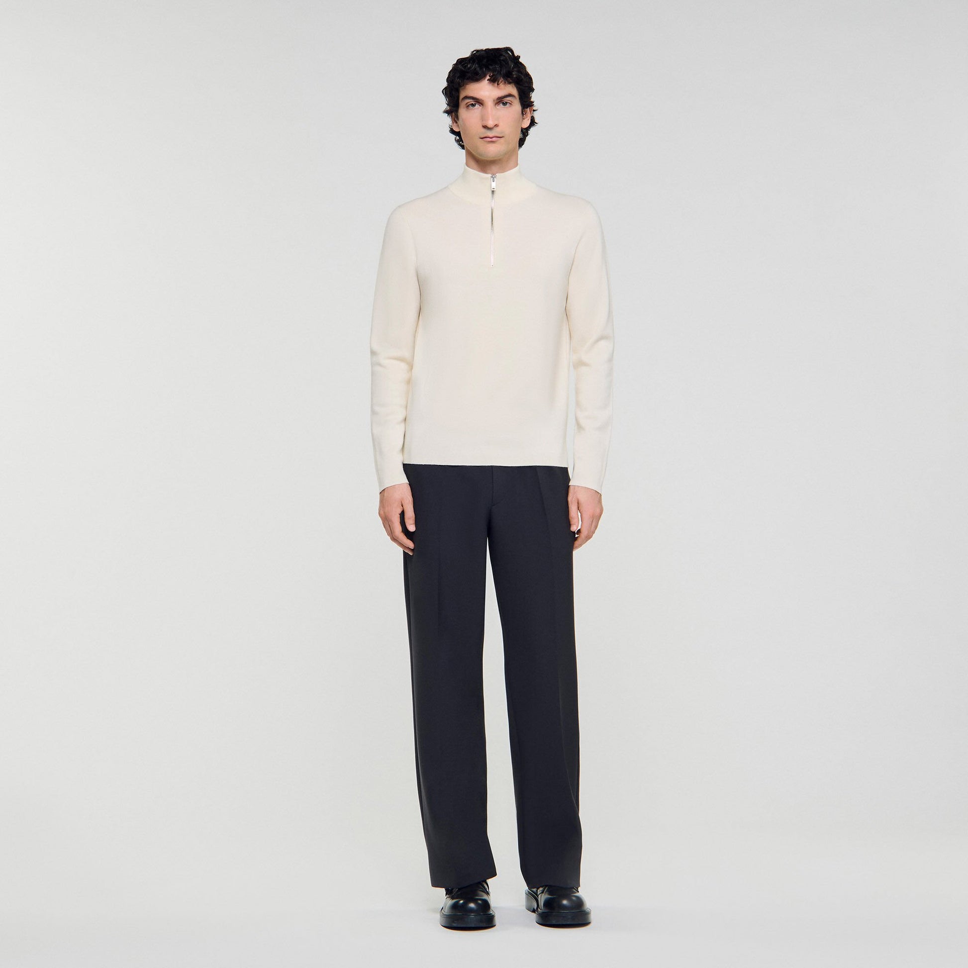 Sandro Wool sweater with zipped collar Off White