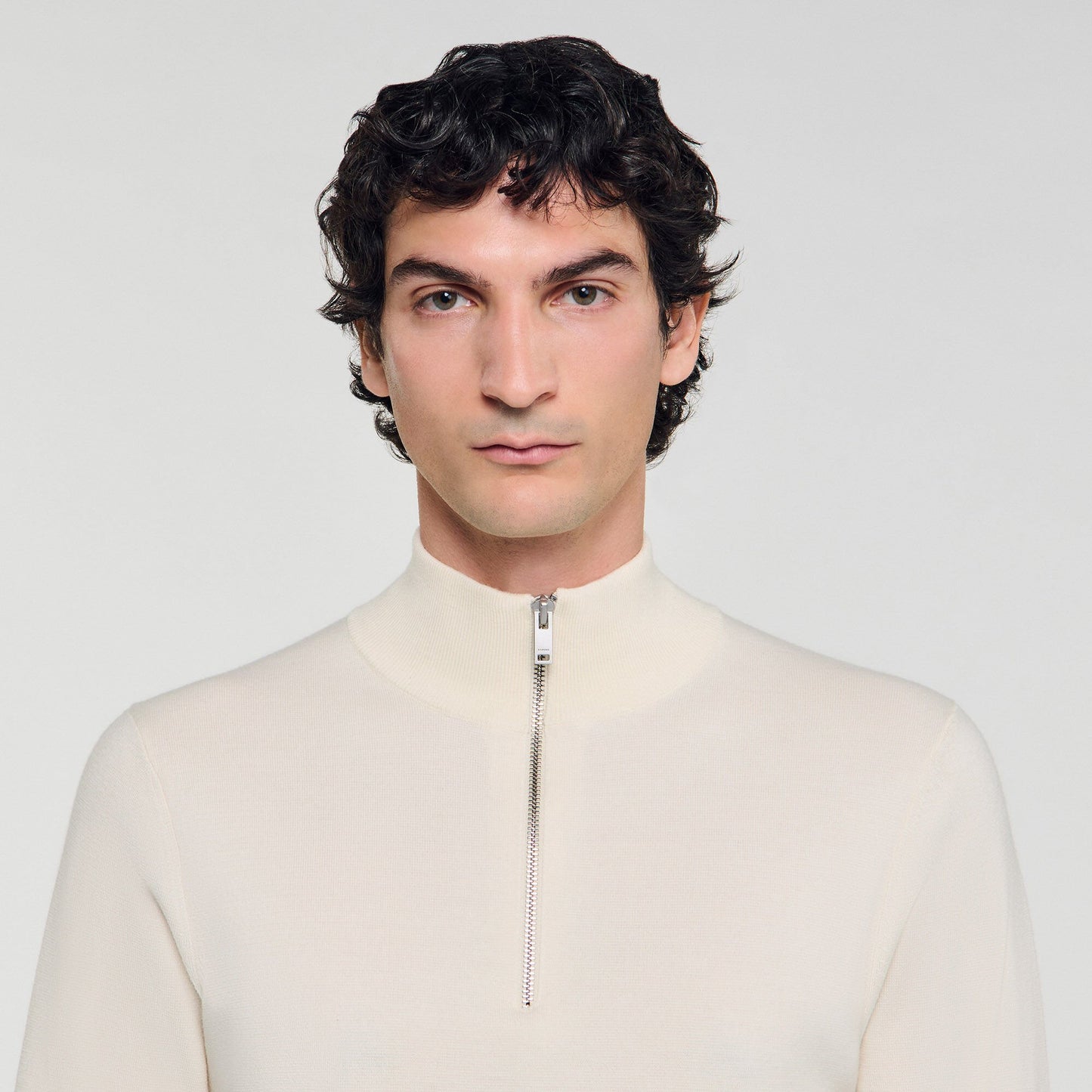 Sandro Wool sweater with zipped collar Off White