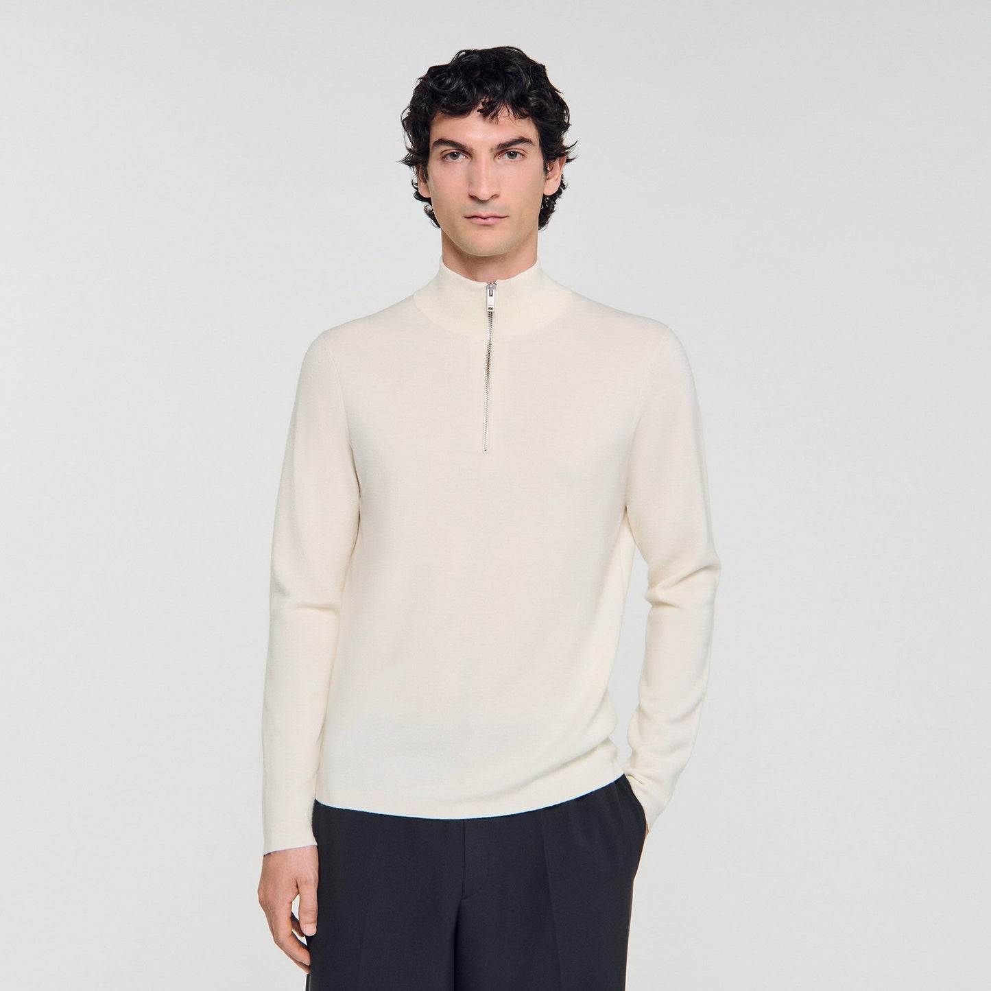 Sandro Wool sweater with zipped collar Off White