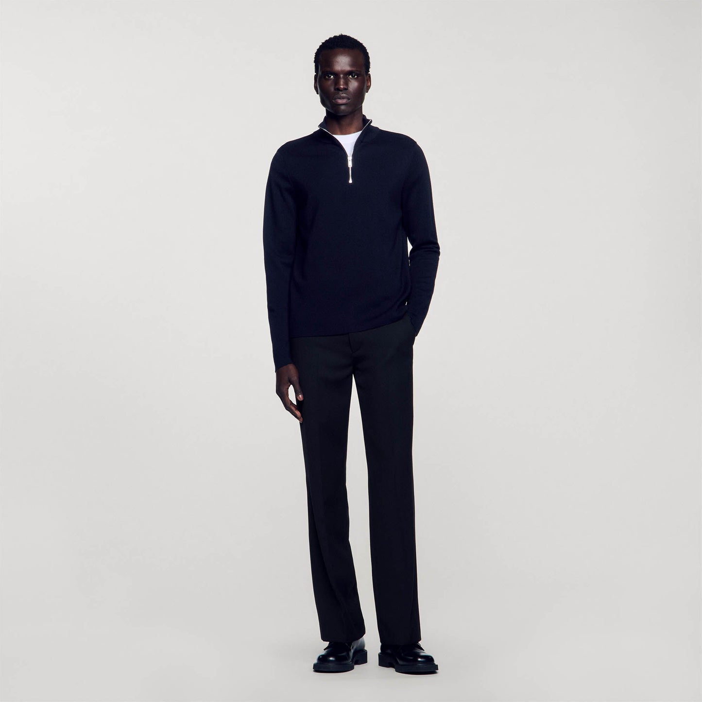 Sandro Wool sweater with zipped collar Carbon Black