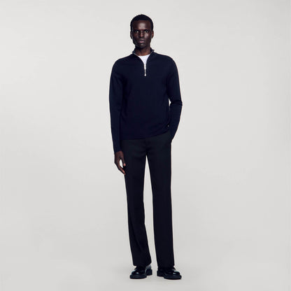 Sandro Wool sweater with zipped collar Carbon Black