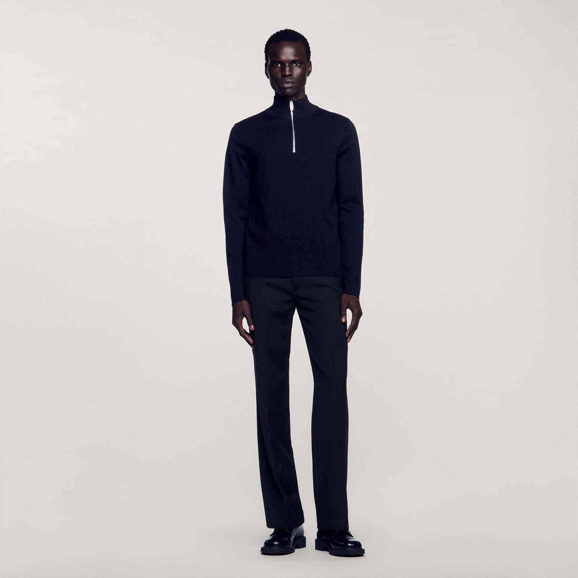 Sandro Wool sweater with zipped collar Carbon Black